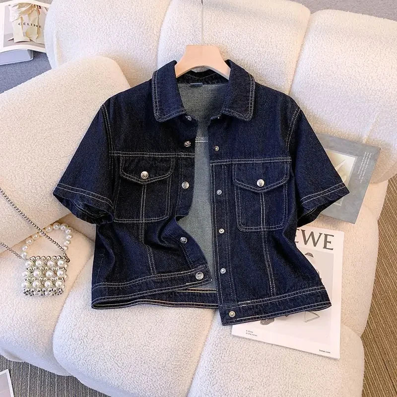 Women's Denim Jackets Streetwear Short Sleeve Jean Jacket Outwear Ropa Mujer Retro Vintage Coat Cropped Tops
