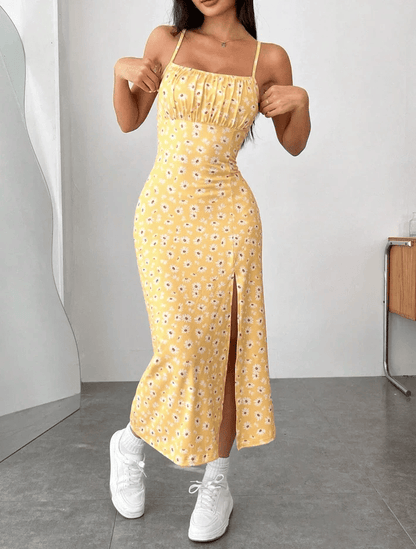 Long Dress Strapless Wrap Chest High Slit Daisy Leopard Print Wrap Around Skirt Maxi Dress