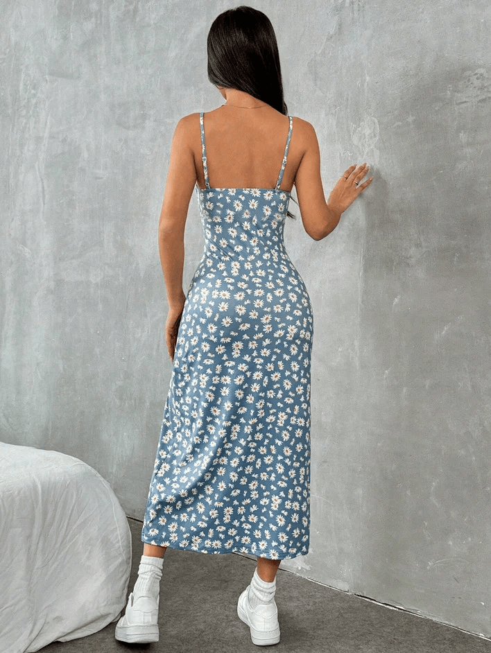 Long Dress Strapless Wrap Chest High Slit Daisy Leopard Print Wrap Around Skirt Maxi Dress