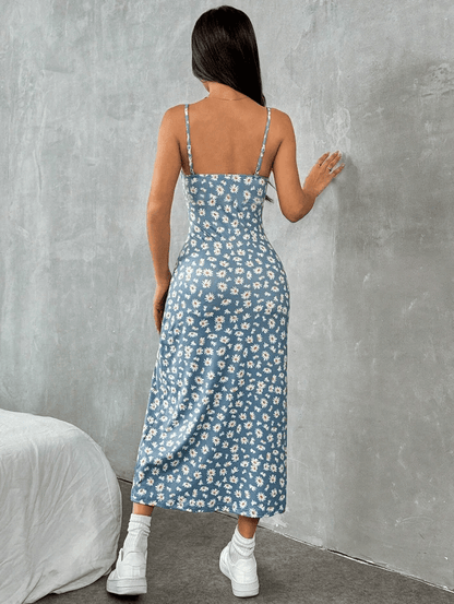 Long Dress Strapless Wrap Chest High Slit Daisy Leopard Print Wrap Around Skirt Maxi Dress