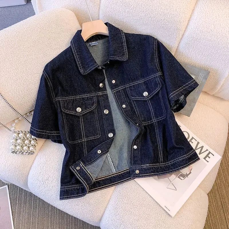 Women's Denim Jackets Streetwear Short Sleeve Jean Jacket Outwear Ropa Mujer Retro Vintage Coat Cropped Tops