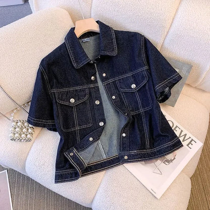 Women's Denim Jackets Streetwear Short Sleeve Jean Jacket Outwear Ropa Mujer Retro Vintage Coat Cropped Tops