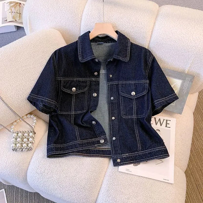 Women's Denim Jackets Streetwear Short Sleeve Jean Jacket Outwear Ropa Mujer Retro Vintage Coat Cropped Tops
