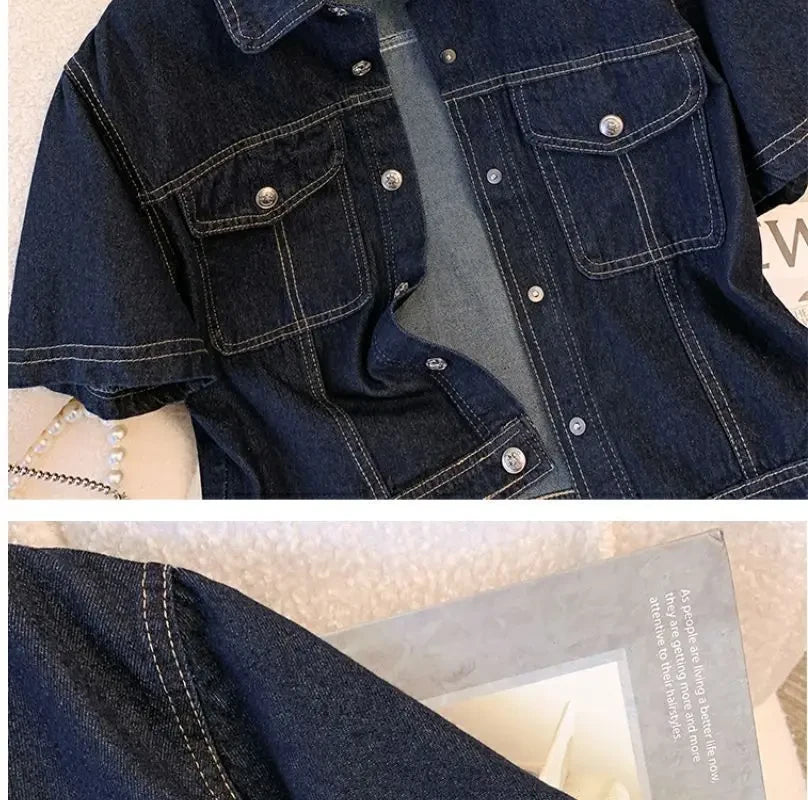 Women's Denim Jackets Streetwear Short Sleeve Jean Jacket Outwear Ropa Mujer Retro Vintage Coat Cropped Tops