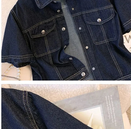 Women's Denim Jackets Streetwear Short Sleeve Jean Jacket Outwear Ropa Mujer Retro Vintage Coat Cropped Tops