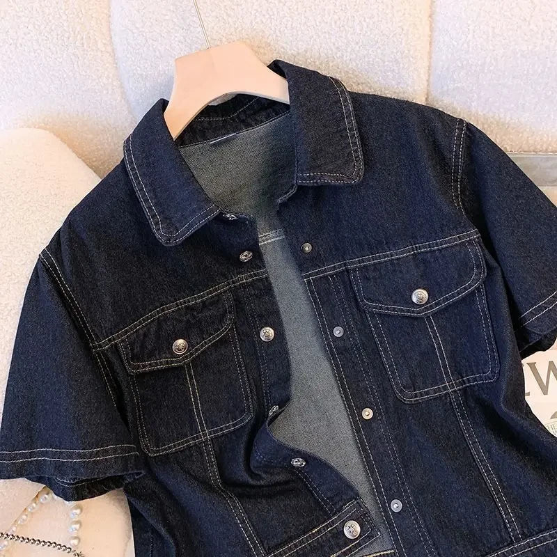 Women's Denim Jackets Streetwear Short Sleeve Jean Jacket Outwear Ropa Mujer Retro Vintage Coat Cropped Tops