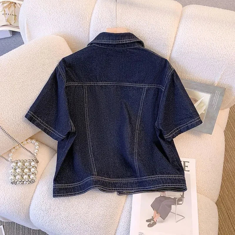 Women's Denim Jackets Streetwear Short Sleeve Jean Jacket Outwear Ropa Mujer Retro Vintage Coat Cropped Tops