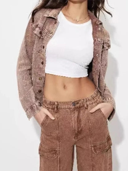 Vintage Denim Shirt Jacket Women's Single Breasted Casual Loose Spring Coat American Vintage Streetwear Outwear