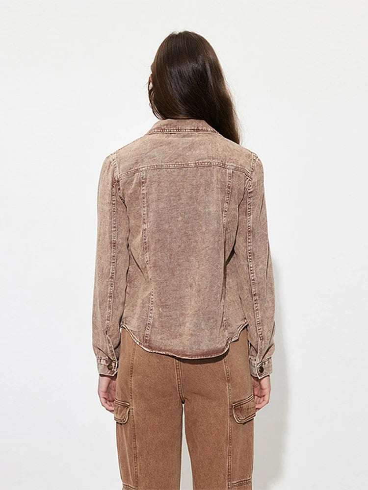 Vintage Denim Shirt Jacket Women's Single Breasted Casual Loose Spring Coat American Vintage Streetwear Outwear