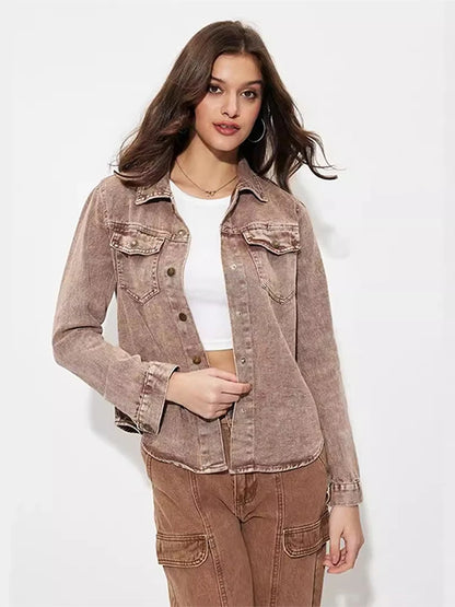 Vintage Denim Shirt Jacket Women's Single Breasted Casual Loose Spring Coat American Vintage Streetwear Outwear